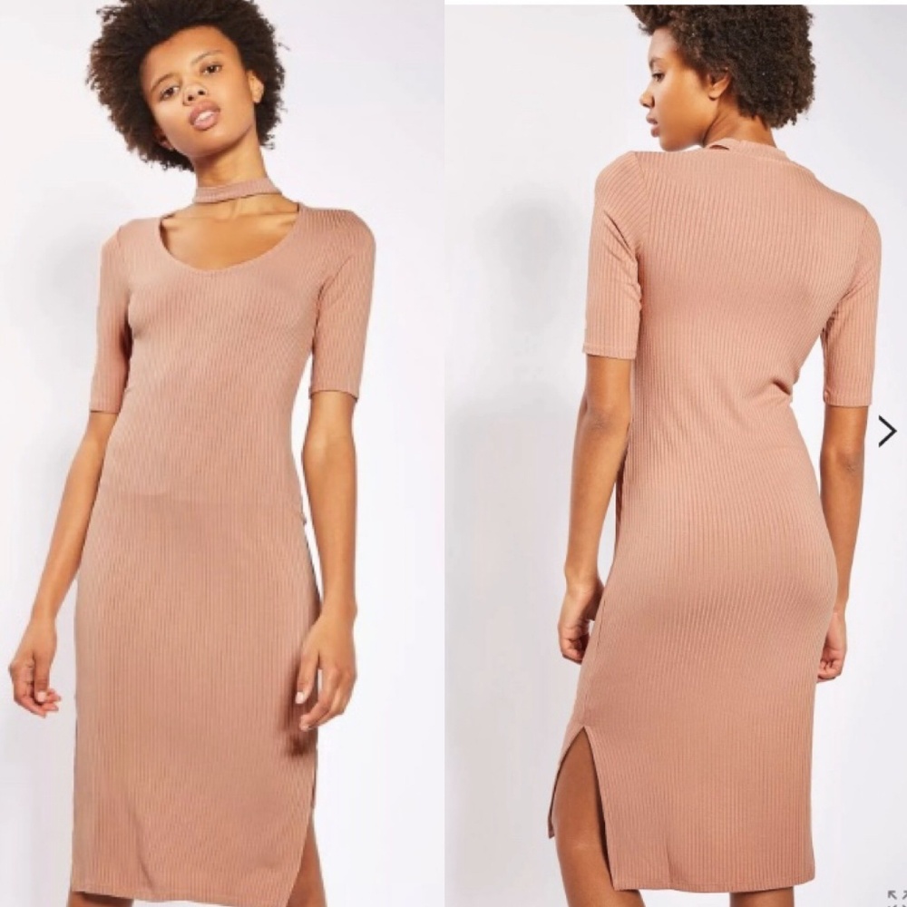 topshop | choker neck ribbed midi dress - Picture 1 of 8